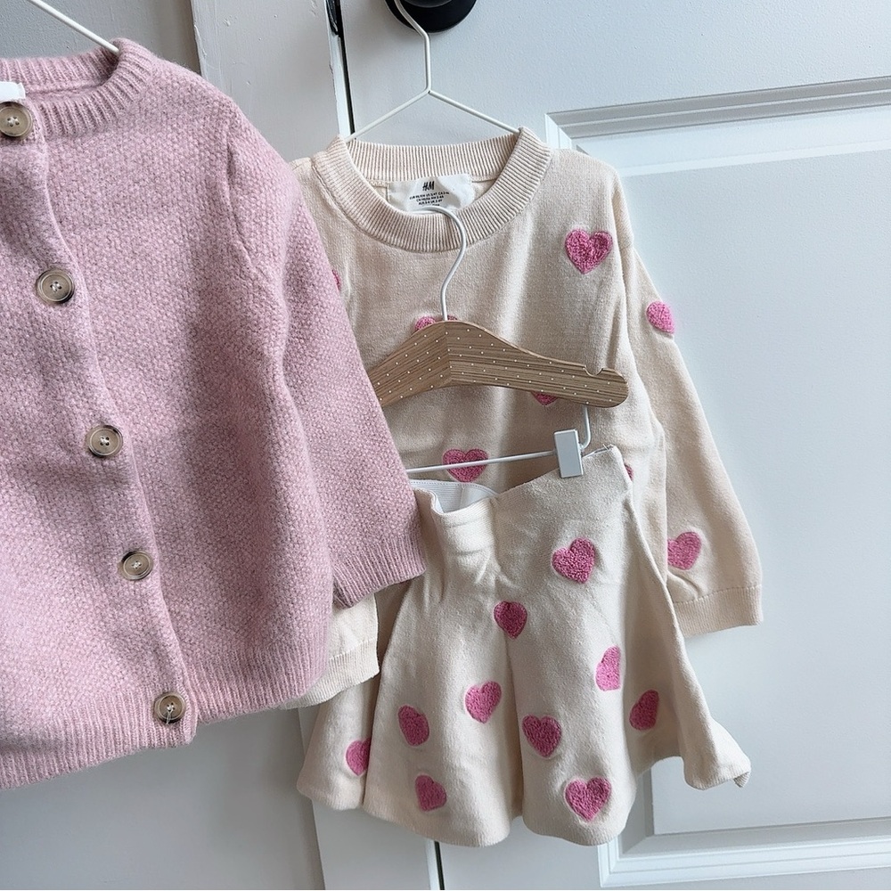 Pink and Cream Heart Sweater Set